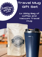 Load image into Gallery viewer, Vacuum travel mug (Blue) and 250g Coffee Gift Set