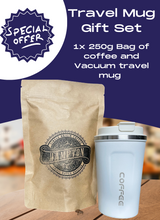 Load image into Gallery viewer, Vacuum travel mug (white) and 250g Coffee Gift Set